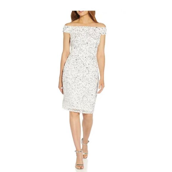 Adrianna Papell Sequin Beaded Mesh Cocktail Dress - Picture 1 of 10